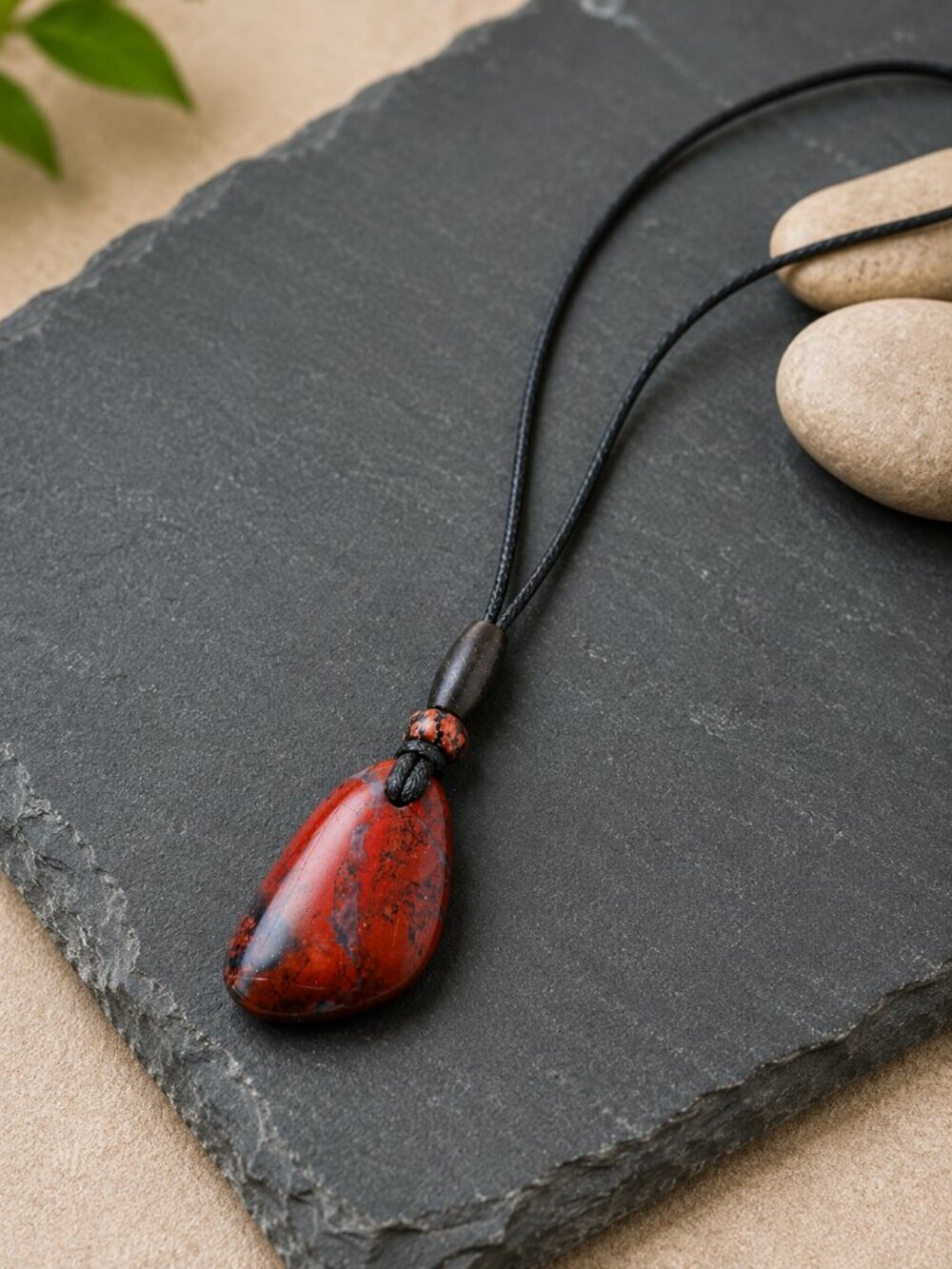 Brecciated Jasper Gemstone Pendant Red Black | Handmade - Picture 5 of 7